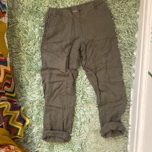 J Jill Baggy Linen Pants in Olive Green, XS